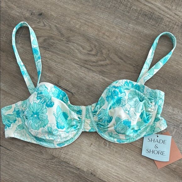 Shade & Shore Aqua Floral Bikini Top size 38D - Picture 1 of 4